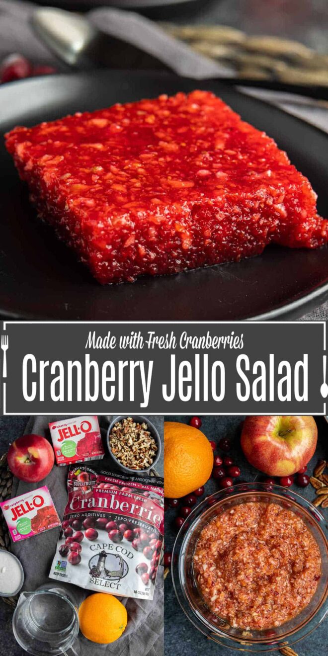pinterest image of Cranberry Jello Salad and ingredients