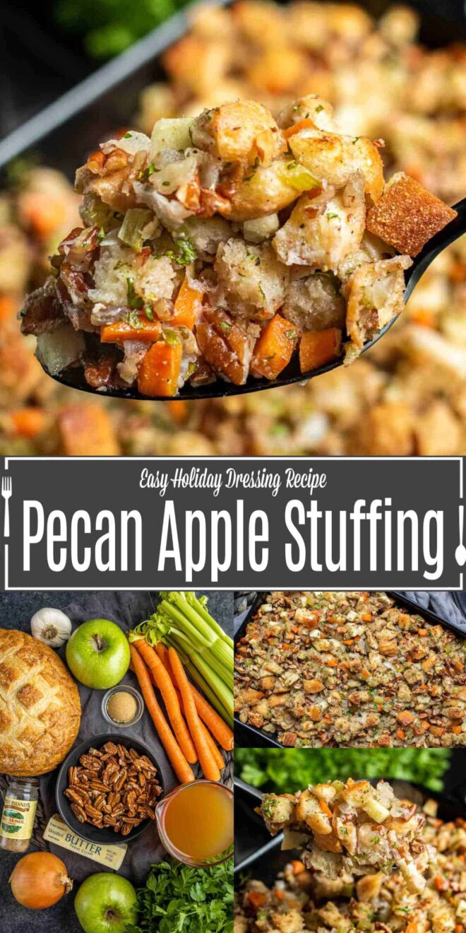pinterest image of how to make pecan apple stuffing