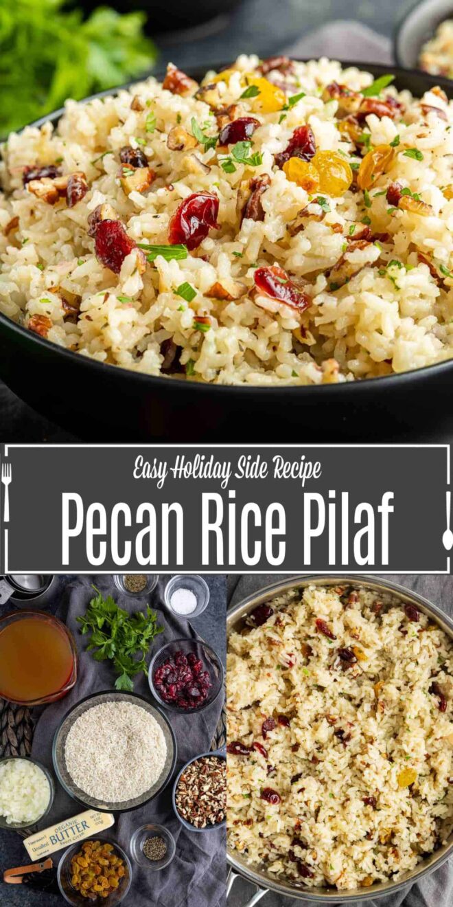 pinterest image of how to make Pecan Rice Pilaf
