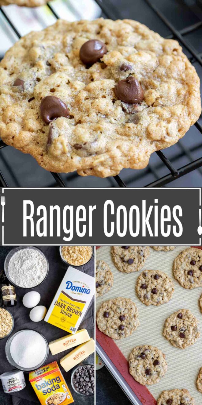 pinterest image of how to make Ranger Cookies and ingredients