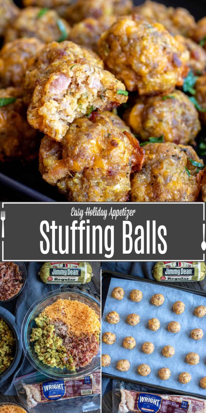 pinterest image of Stuffing Balls made with sausage