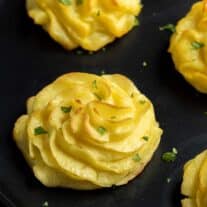 Duchess Potatoes made of piped mashed potatoes