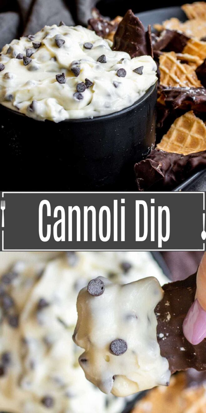 pinterest image Cannoli Dip with Mascarpone cheese