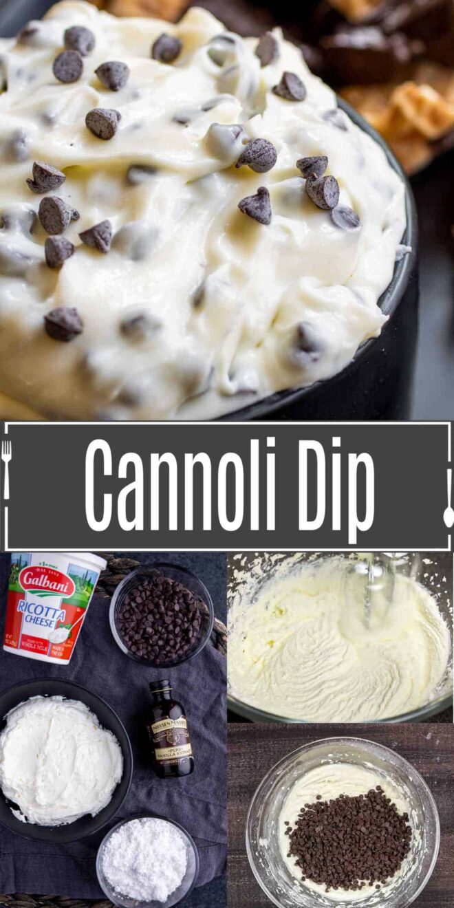 pinterest image of Cannoli Dip ingredients