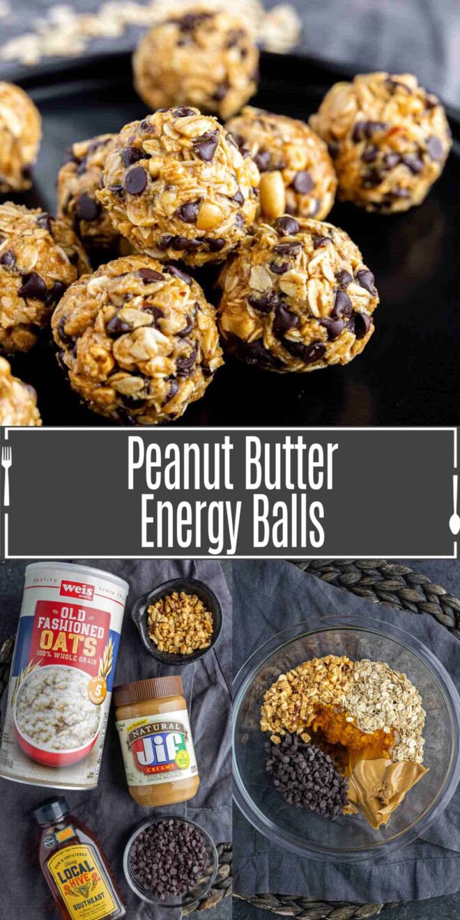 pinterest image Peanut Butter Energy Balls ingredients