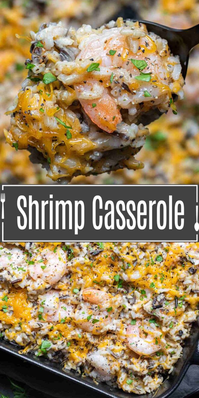 pinterest image of baked Shrimp Casserole