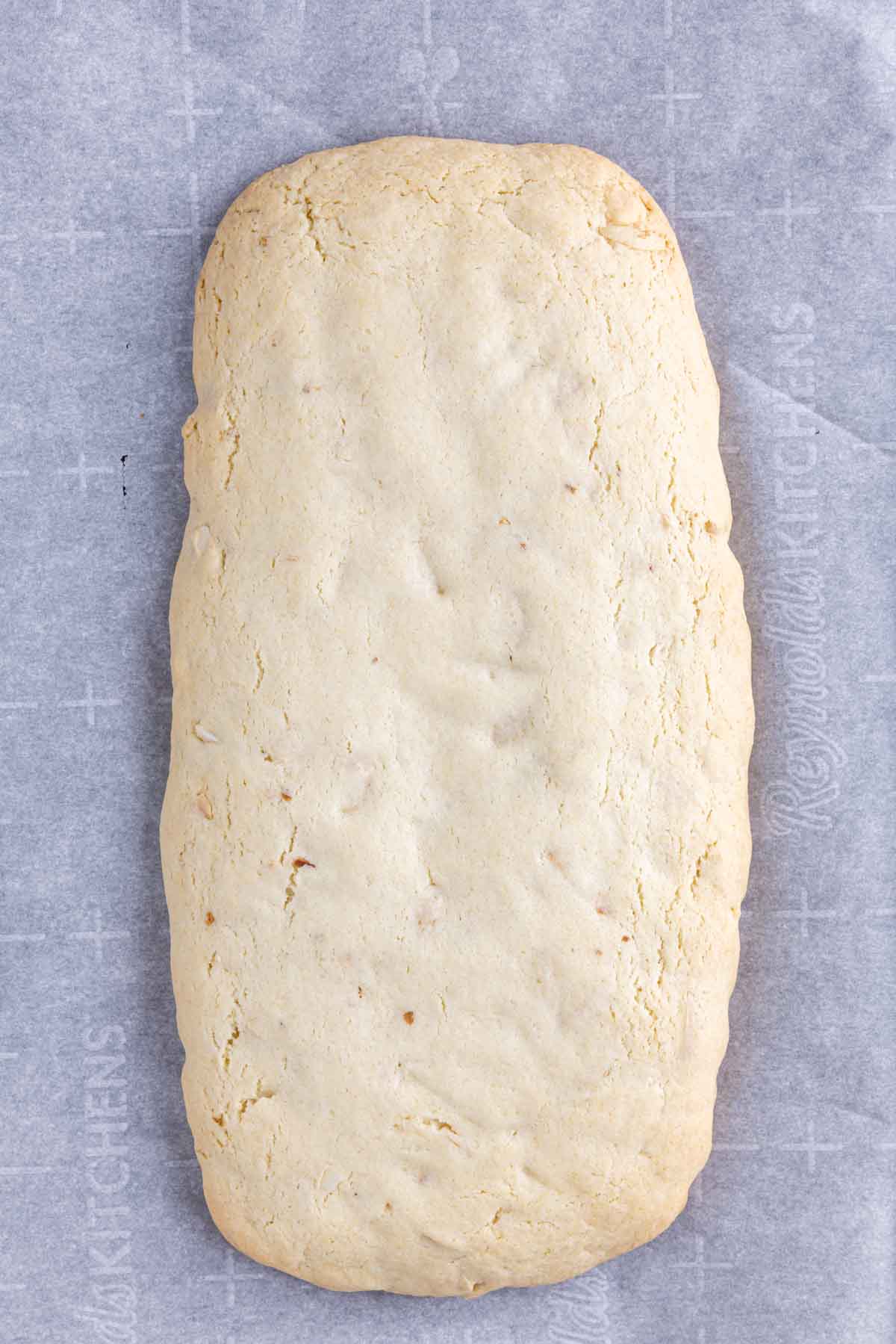 almond biscotti dough on parchment paper