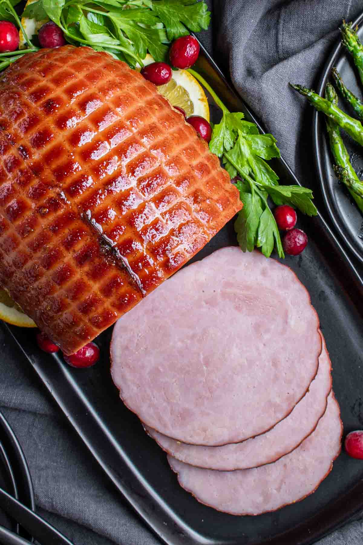 Instant pot ham sliced on platter
