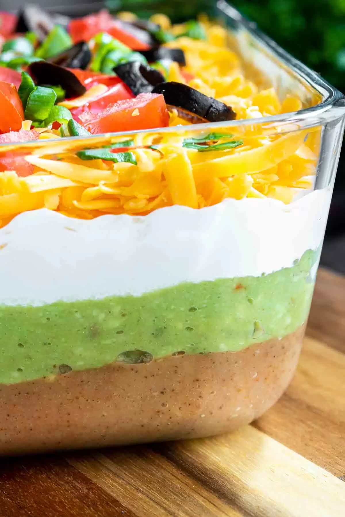 7 Layer Dip in glass dish