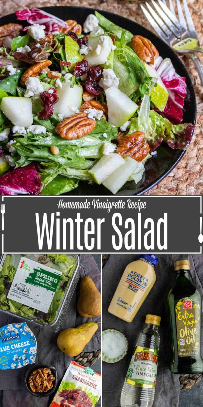 pinterest image of winter salad and ingredients