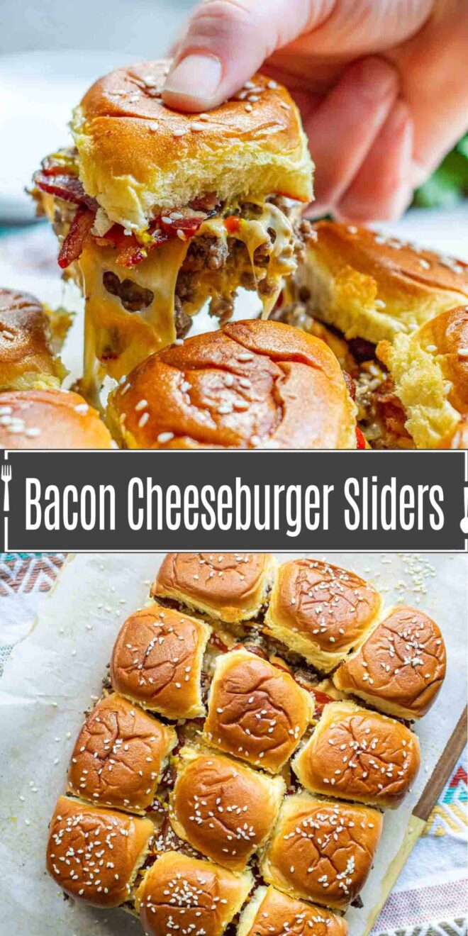 pinterest image of holding Bacon Cheeseburger Sliders