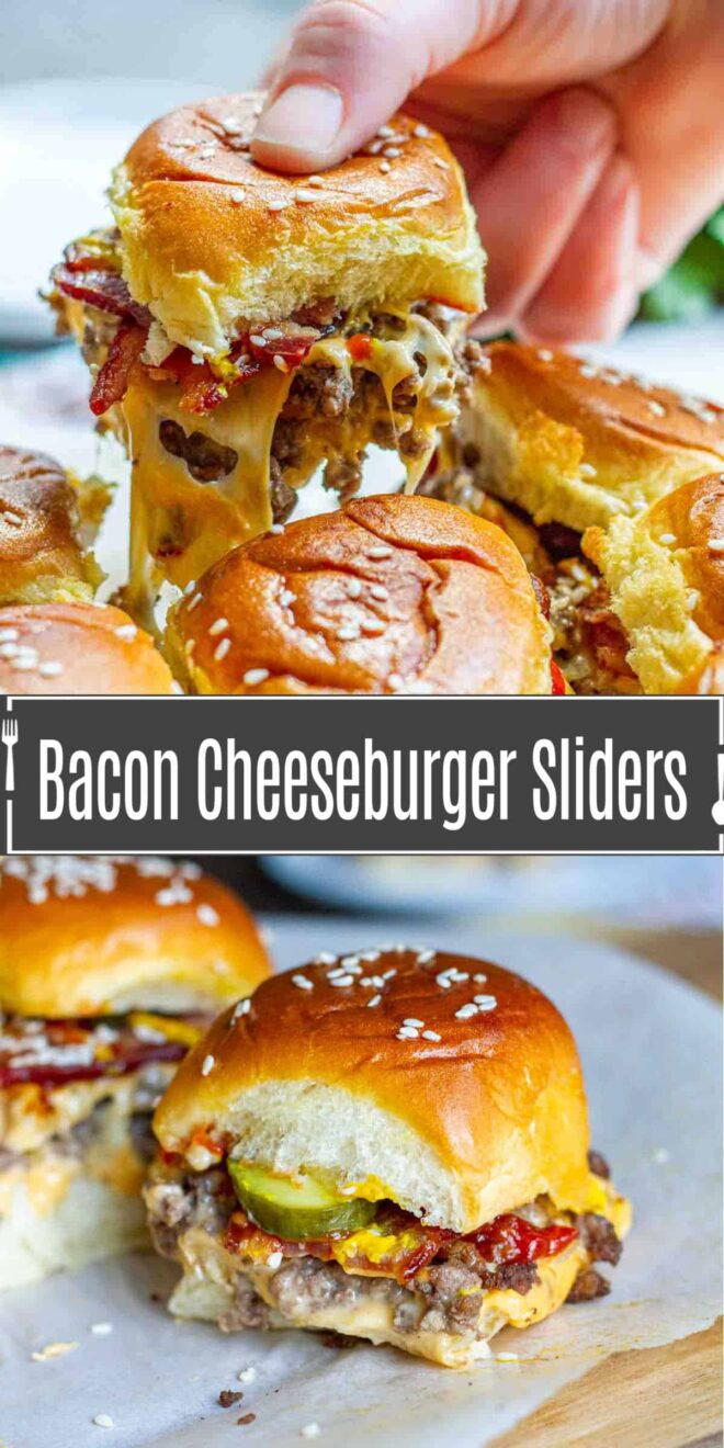pinterest image of Bacon Cheeseburger Sliders