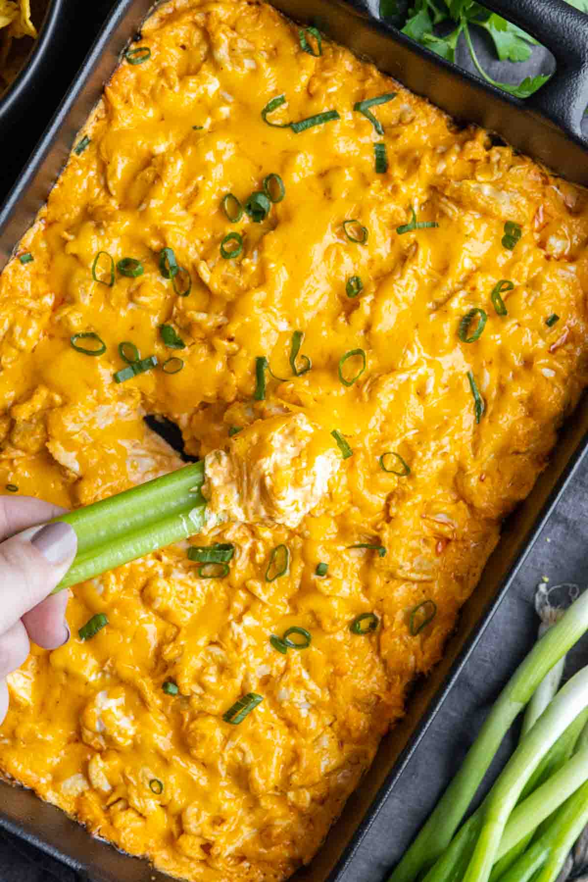 celery stick with Oven Buffalo Chicken Dip