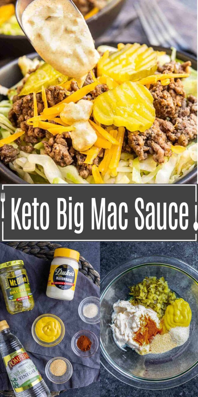 pinterest image of Keto Big Mac Sauce and ingredients
