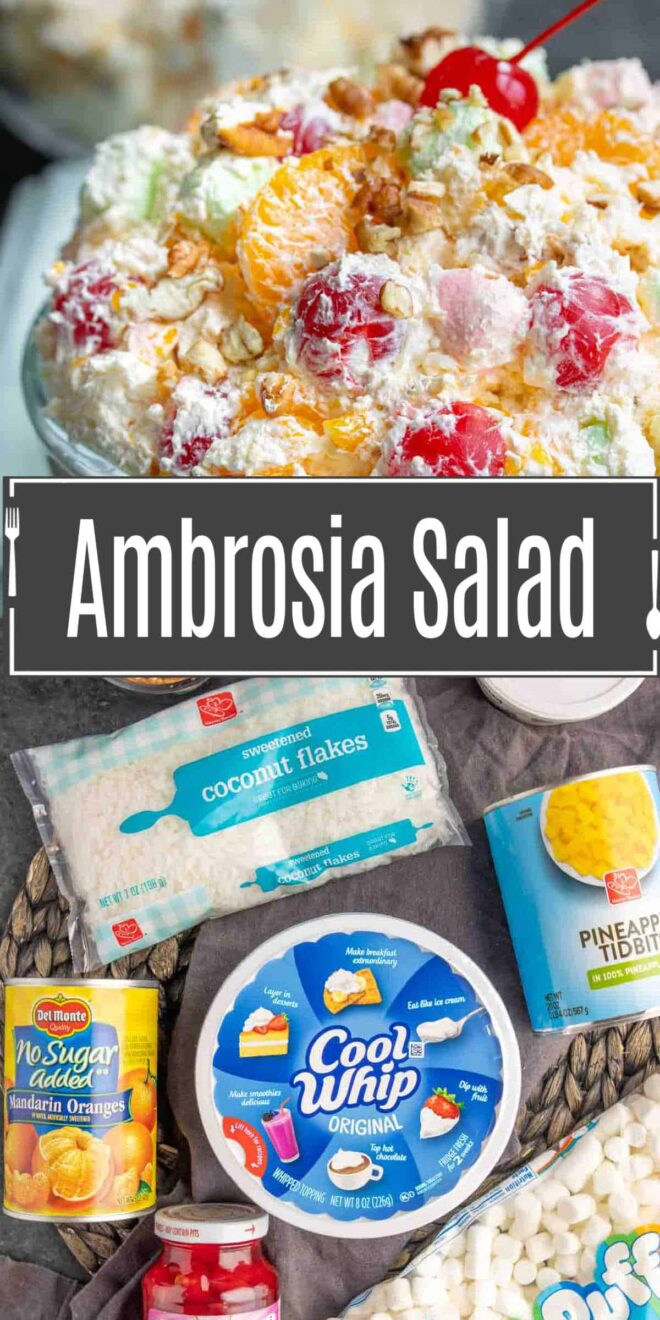 Pinterest image for Ambrosia Salad with title text