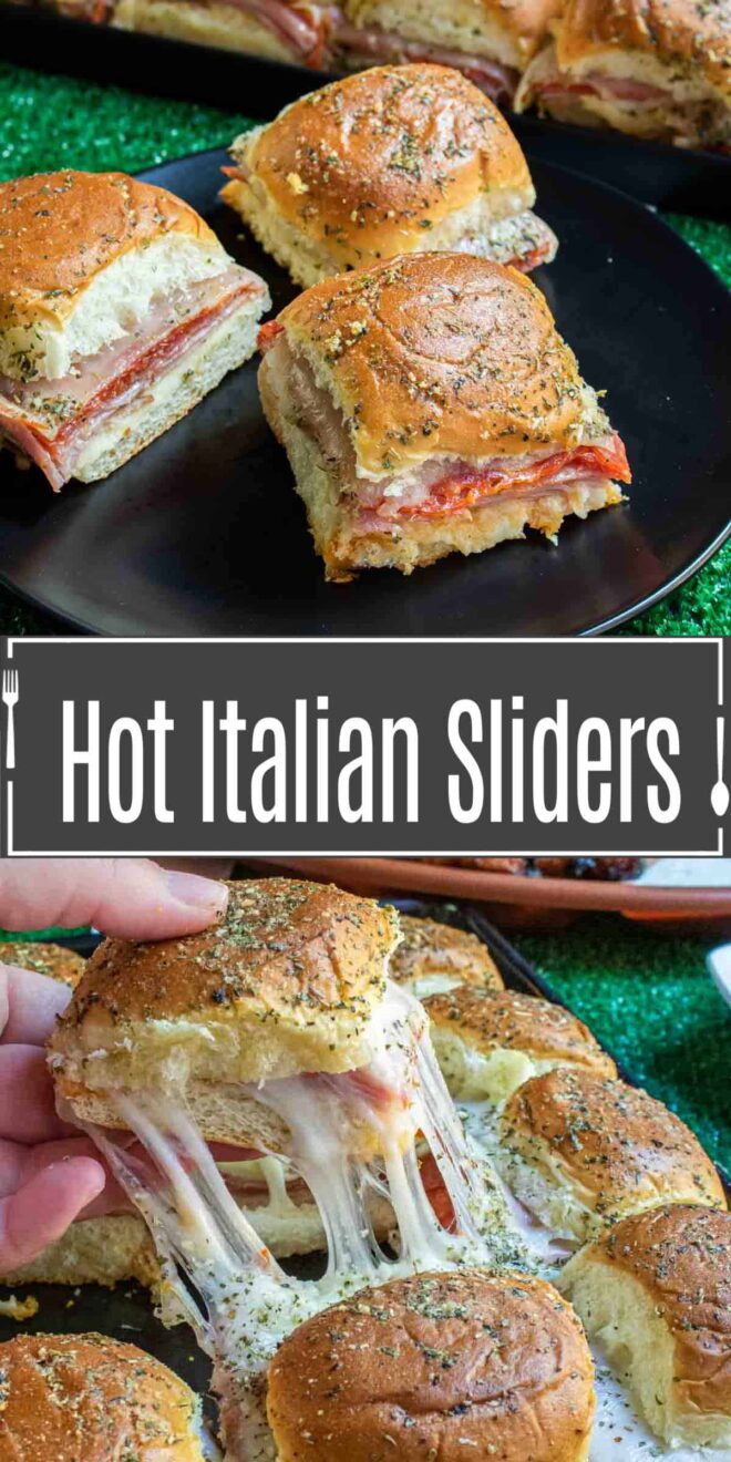 Pinterest image for Hot Italian Sliders with title text