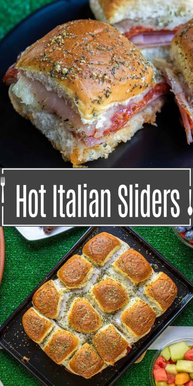Pinterest image for Hot Italian Sliders with title text