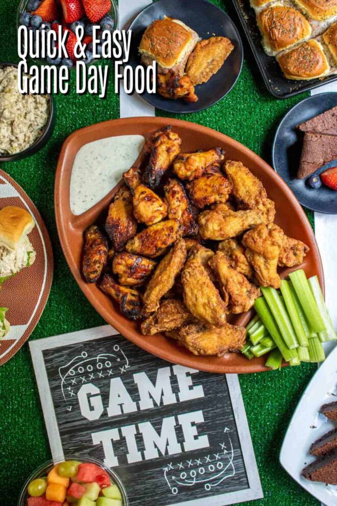Pinterest image for quick and easy game day food with title text