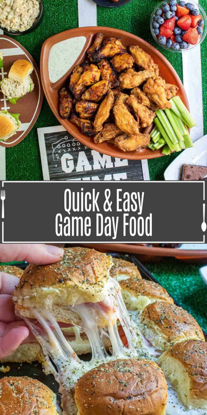 Pinterest image for quick and easy game day food with title text