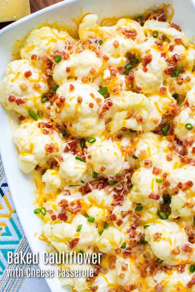 pinterest image of Baked Cauliflower with Cheese Casserole