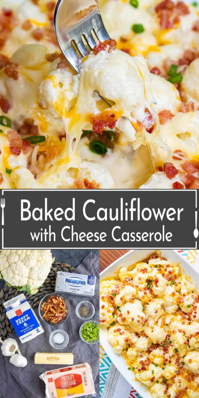 pinterest image of Baked Cauliflower with Cheese Casserole ingredients