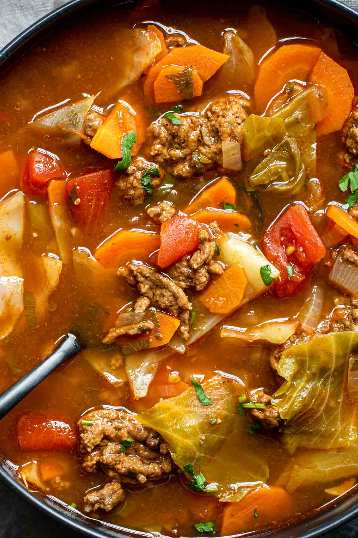 bowl of INSTANT POT CABBAGE ROLL SOUP