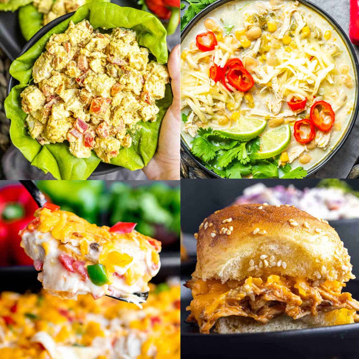 collage of recipes that use frozen boiled chicken.