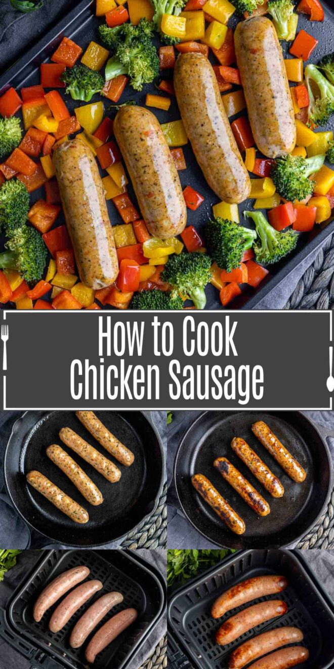 pinterest image of How to Cook Chicken Sausage in the air fryer and oven