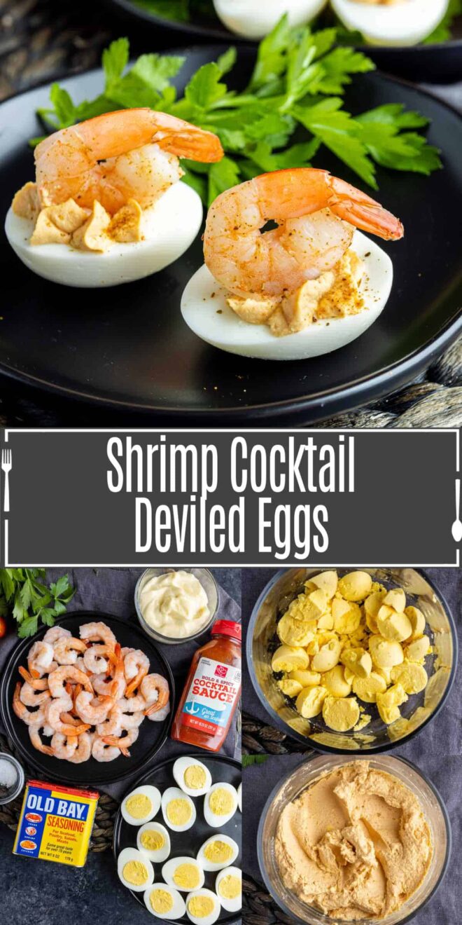 pinterest image of Shrimp Cocktail Deviled Eggs