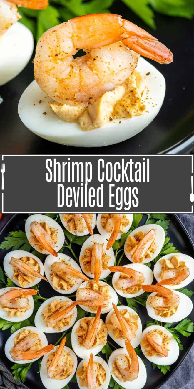 pinterest image of Shrimp Cocktail Deviled Eggs