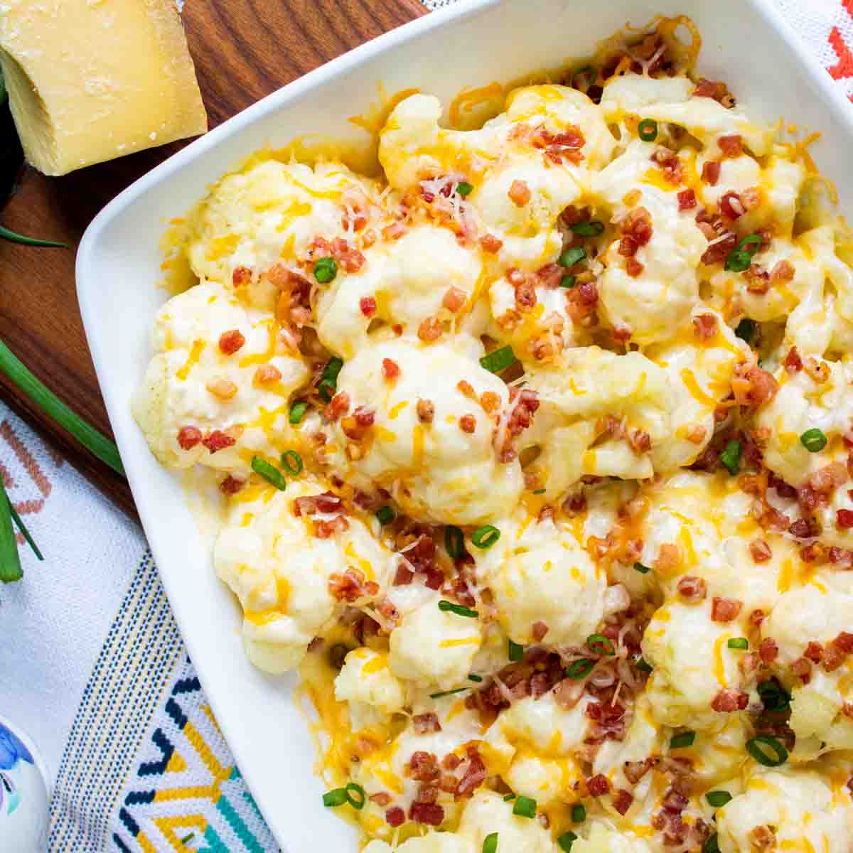 Baked Cauliflower with Cheese Casserole made with cheddar cheese