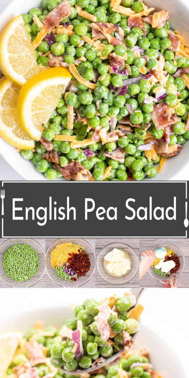 pionterest image of how to make english pea salad