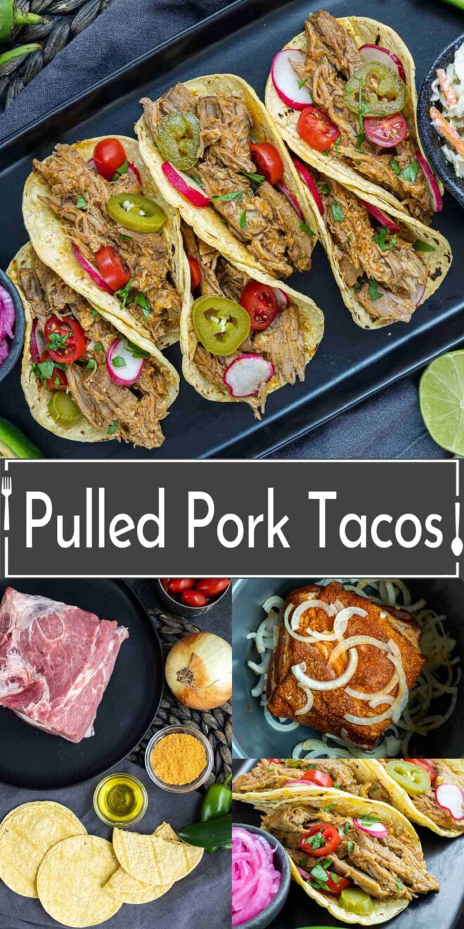 pinterest image of how to make Pulled Pork Tacos in a slow cooker