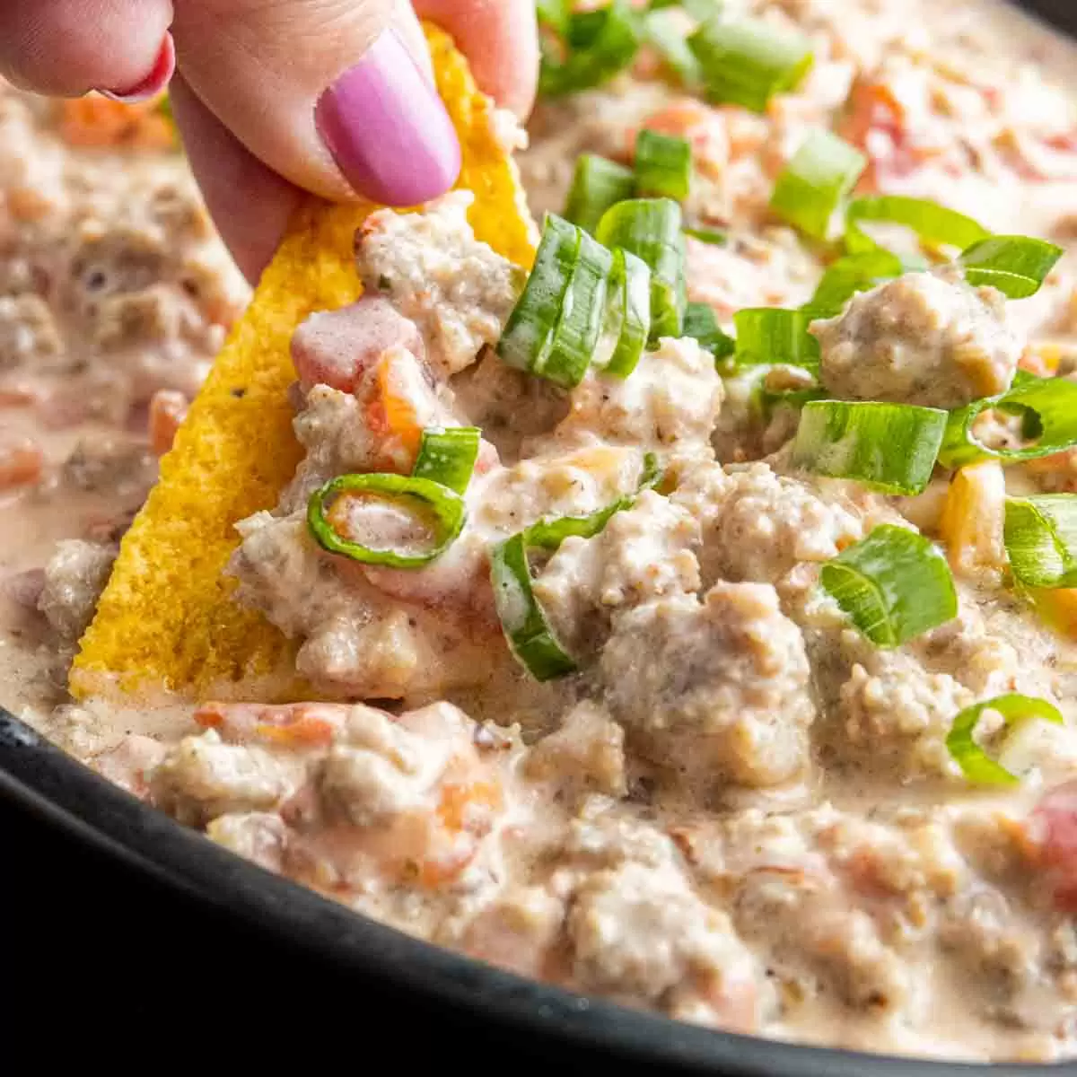 Sausage Cream Cheese Dip on a chip