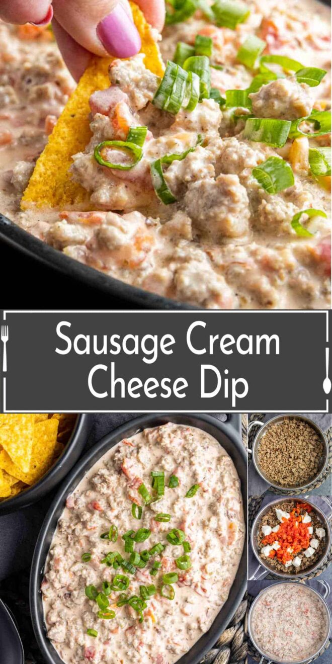pinterest image of how to make Sausage Cream Cheese Dip