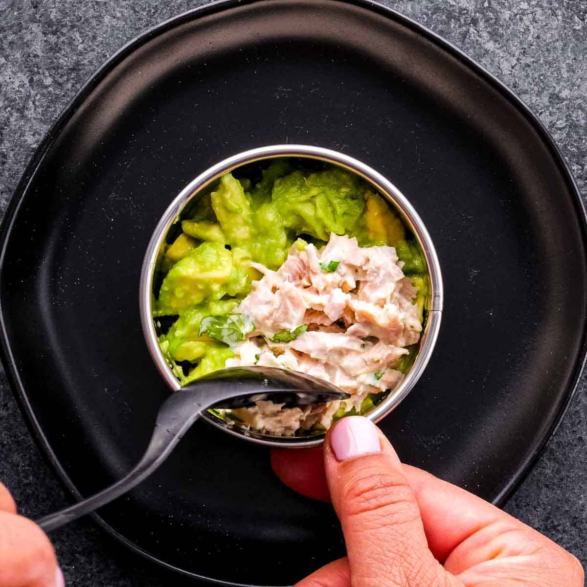 tuna layer of Avocado Tuna Salad