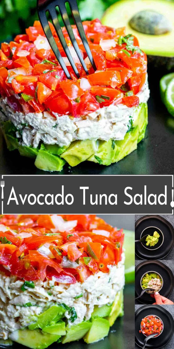 pinterest image of how to layer Avocado Tuna Salad