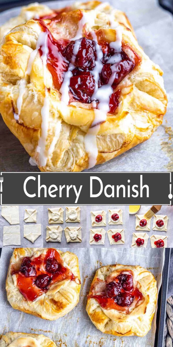 pinterest image of steps to make cherry danish
