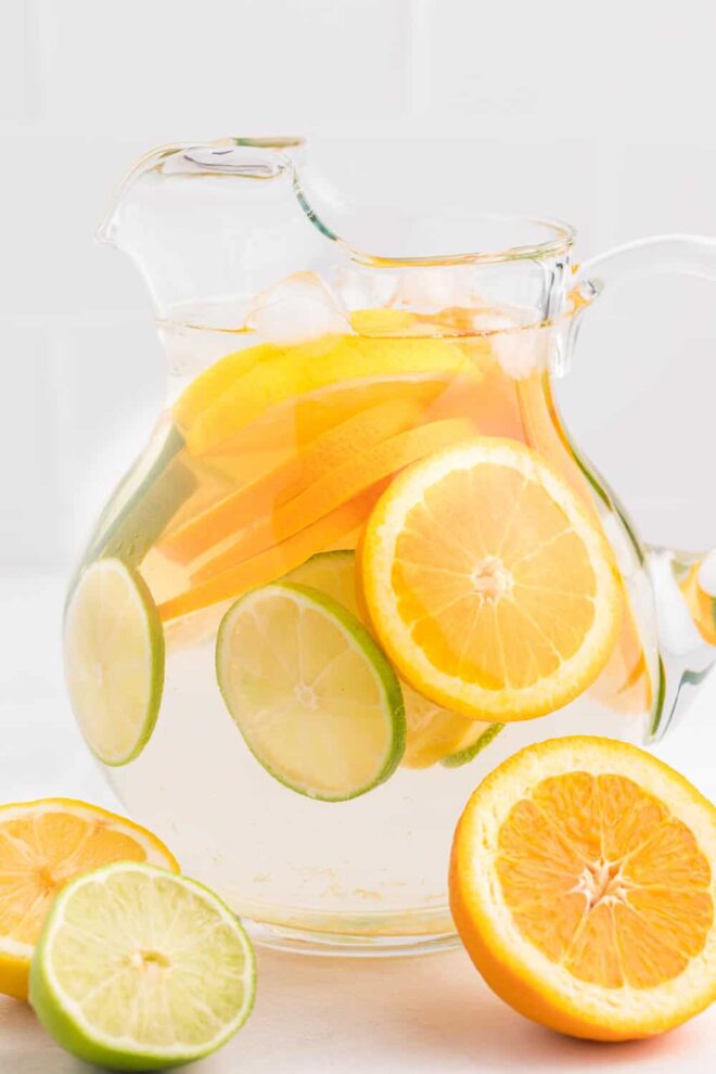 Pitcher filled with fresh orange and lime slices