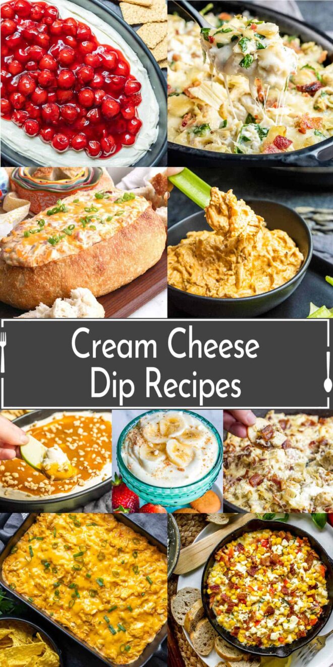 pinterest image of different Cream Cheese Dip Recipes