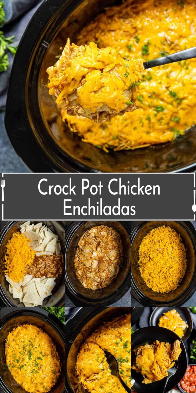 pinterest image of how to make Crock Pot Chicken Enchiladas