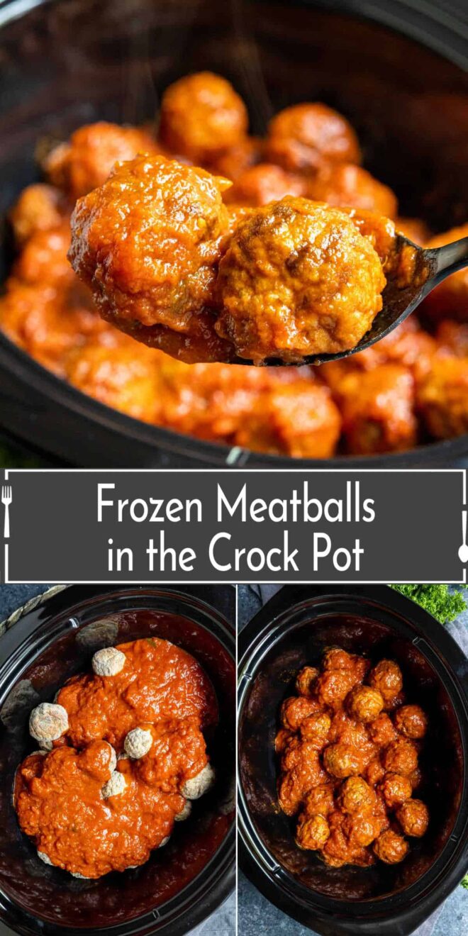 pinterest image of steps to make Frozen Meatballs in the Crock Pot