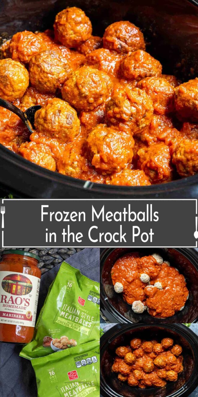 pinterest image of how to make Frozen Meatballs in the Crock Pot