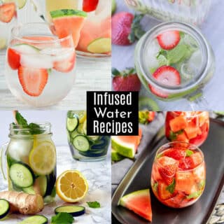 square image of 10+ Hydrating Infused Water Recipes in glass cups