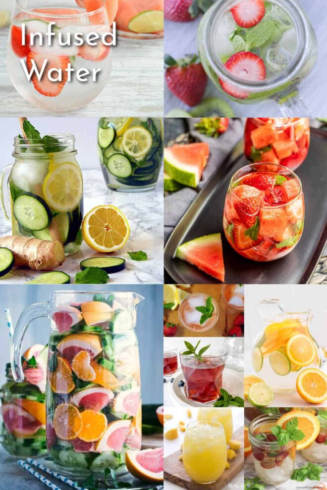 pinterest image of a collage of 10+ Hydrating Infused Water Recipes