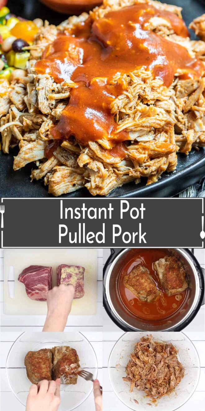pinterest image of steps and directions to make Instant Pot Pulled Pork