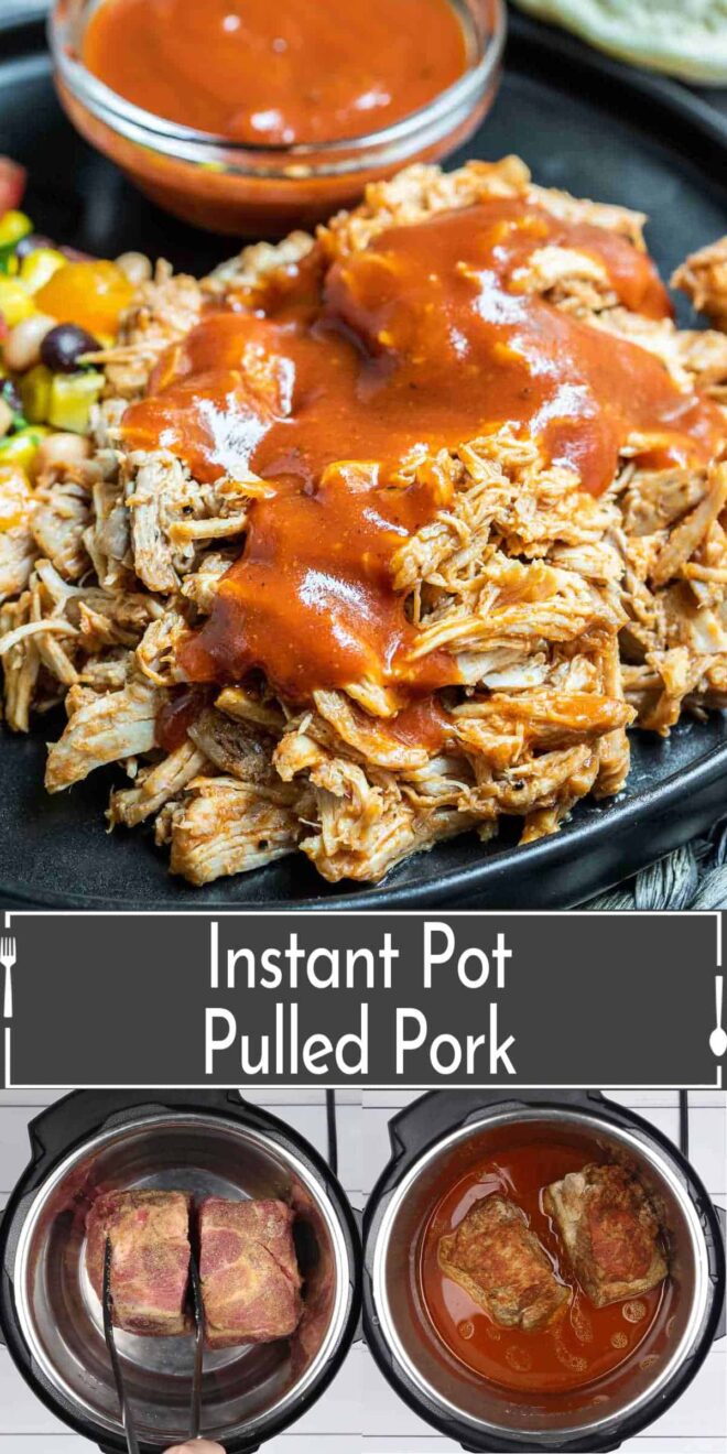 pinterest image of how to make Instant Pot Pulled Pork in a pressure cooker