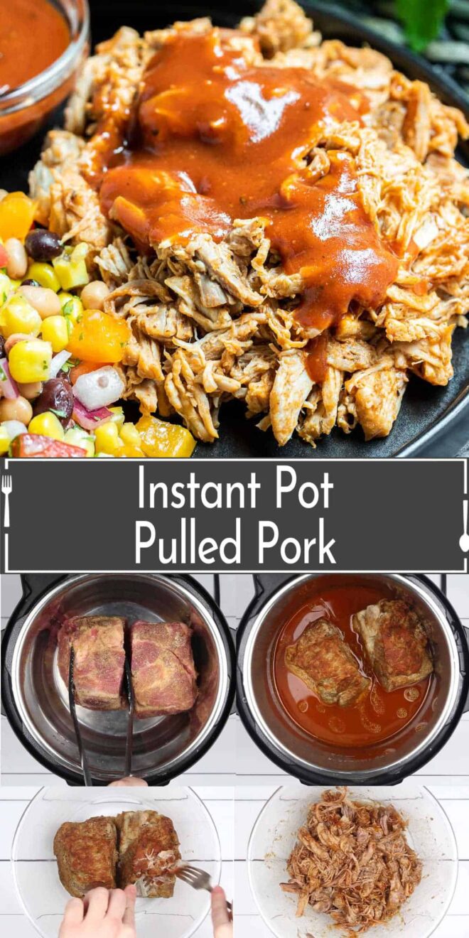 pinterest image of steps to make Instant Pot Pulled Pork