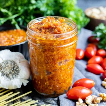 glass jar of Pesto Rosso