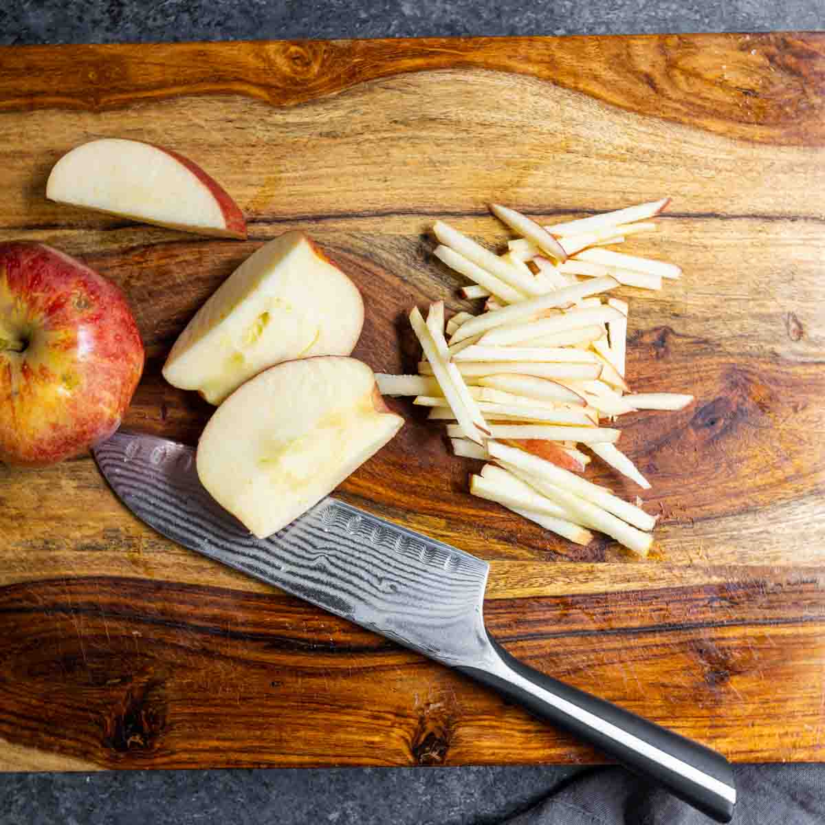 how to cut apple into matchsticks for Apple coleslaw